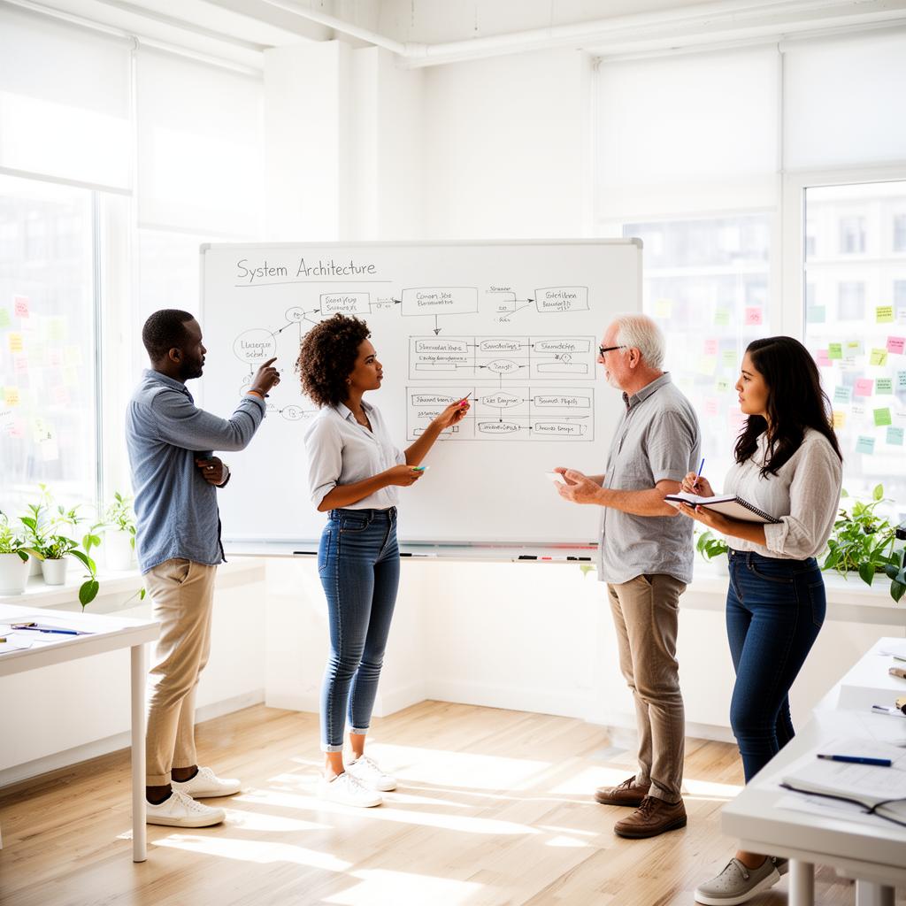 Architects in a workshop in front of a principles board